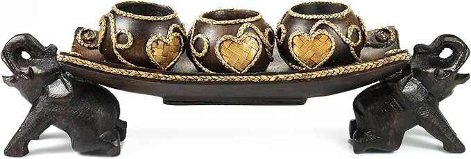 Thai Elephant Tray Carved Rain Tree Wooden Candle Holder-Ruum Studio Home
