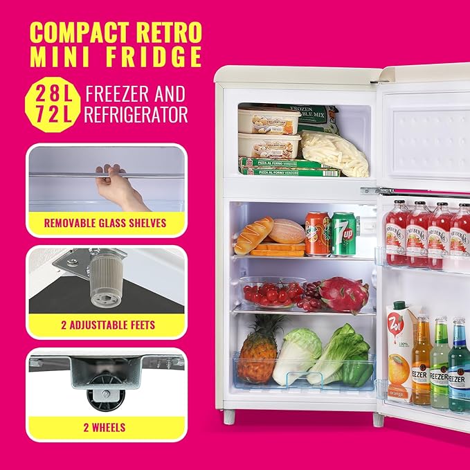 Retro Mini Fridge 3.5 Cu.ft Small Refrigerator with Top Freezer Compact Fridge Apartment Size Refrigerator Dual Door with Handles for Home Office Dorm-Ruum Studio Home
