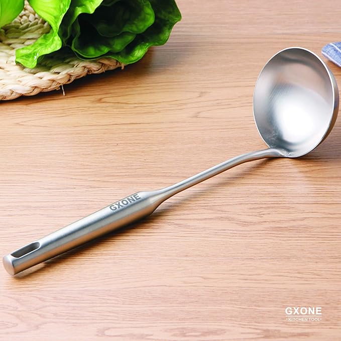 Soup Spoon Ladle,304 Stainless Steel Cooking Spoon Kitchen Tool For Wok With Hollow Handle, Silver/13.9Inch-Ruum Studio Home
