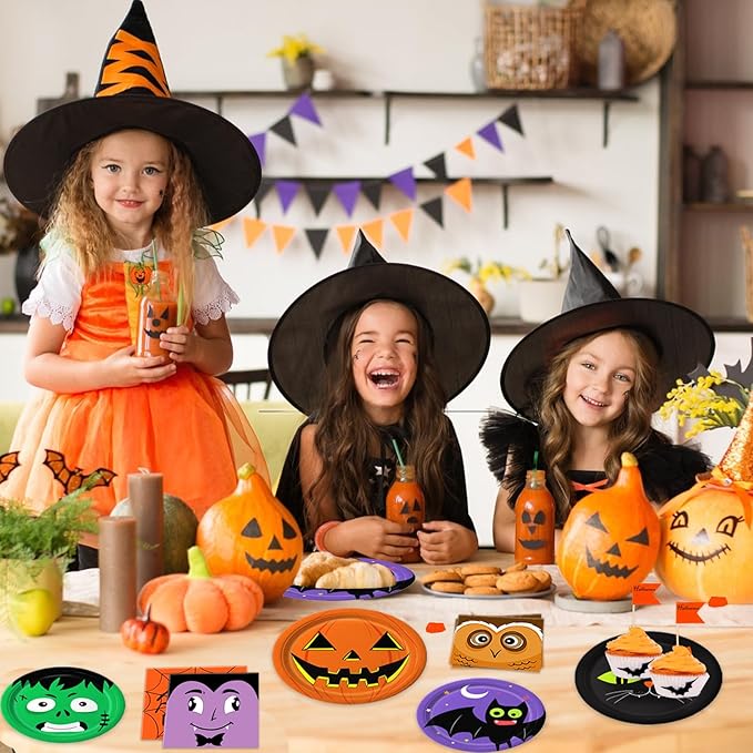 105PCS Halloween Paper Plates Ghosts Pumpkin Skull Spider Web Design for Halloween Party Decorations Supplies, Serves 30-Ruum Studio Home
