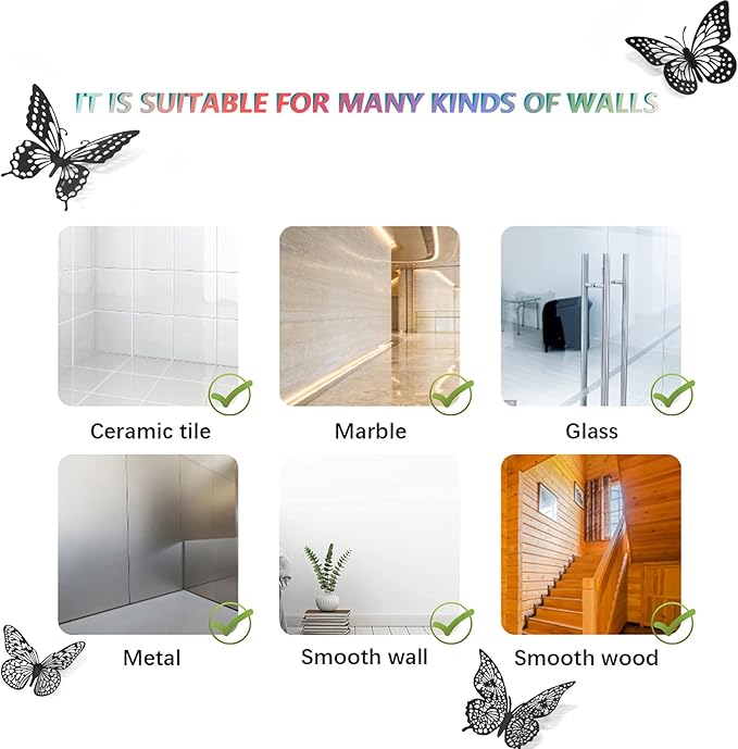 SAOROPEB 3D Butterfly Wall Decor 48 Pcs 4 Styles 3 Sizes, Gold Butterfly Decorations for Butterfly Birthday Decorations Butterfly Party Decorations Cake Decorations, Removable Stickers (Black)-Ruum Studio Home