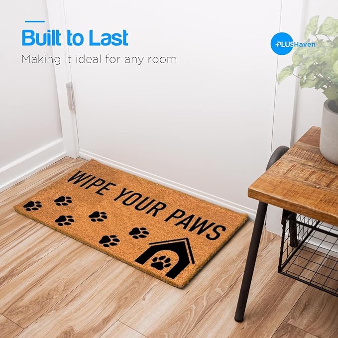 PLUS Haven Coco Coir Door Mat with Heavy Duty Backing, Natural Wipe Your Paws Doormat, 17.5”x30” for Entrance, Front Porch, Easy to Clean Entry Mat, Outdoor and Indoor Uses, Home Decor-Ruum Studio Home