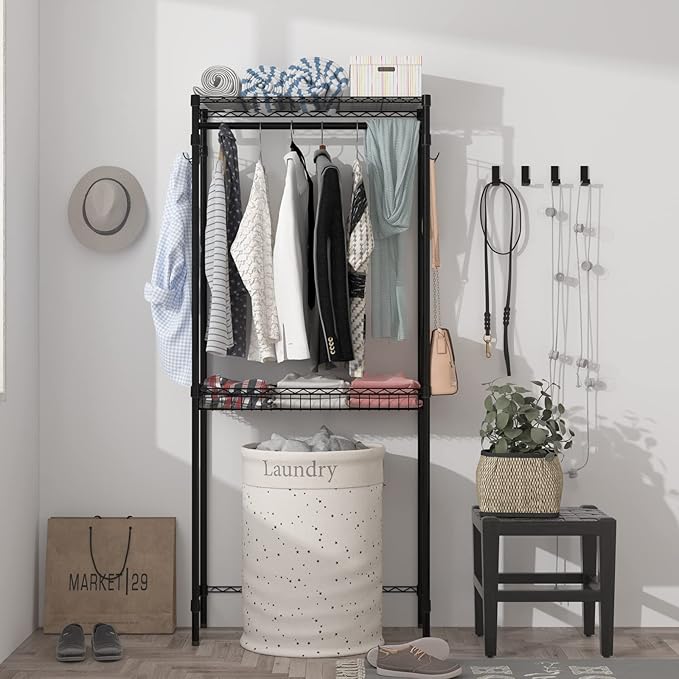 Xiofio Washer and Dryer Storage Shelf,Clothes Drying Rack,2 Tier Adjustable Height Storage Wire Basket with 2 Side Hook Laundry Shelves Used for Bathroom, Bedroom,Balcony,Black-Ruum Studio Home