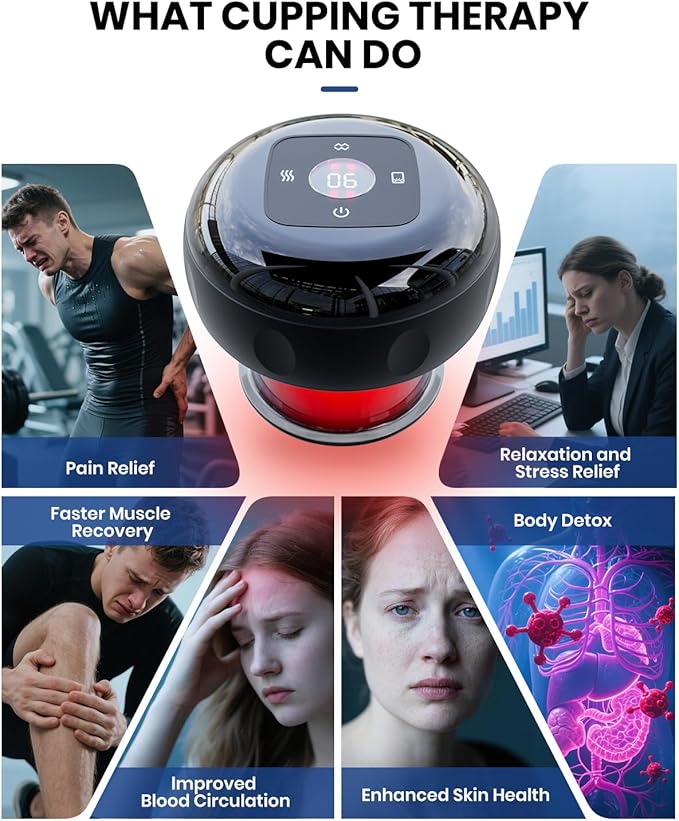 4 Pack 5-in-1 Electric Cupping Kit for Massage Therapy with Red Light Therapy - 24 Levels of Adjustable Suction & Heat, Portable Cupping Therapy Set for Back Pain Relief & Neck Muscle Soreness-Ruum Studio Home