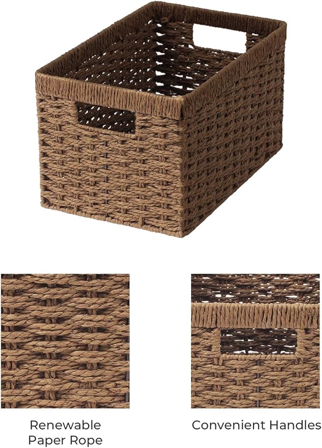 StorageWorks Round Paper Rope Storage Baskets, Rectangular Wicker Baskets with Built-in Handles, Medium, 2-Pack-Ruum Studio Home