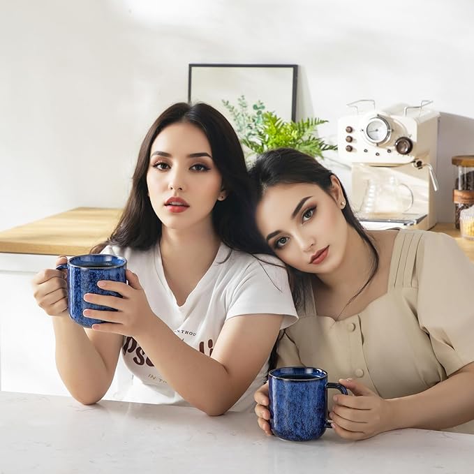 vancasso STARRY Coffee Mugs Set, 16 oz Ceramic Coffee Cups for Americano Hot Tea Iced Coffee Cold Brew Cocoa Milk Stoneware Mugs Set of 6, Dishwasher & Microwave Safe, Blue-Ruum Studio Home
