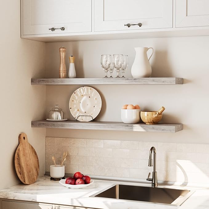 HOOBRO Floating Shelves for Wall, Wall Mounted Shelf Set of 2, 39.4" Hanging Shelf with Invisible Brackets, for Wall in Bathroom, Bedroom, Toilet, Kitchen, Livingroom, Office, Greige BG100BJP201-Ruum Studio Home