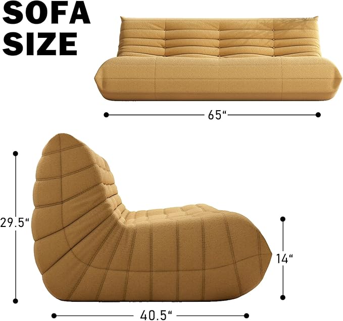 Big Bean Bag Chairs for Adults, 3 Seater Large Bean Bag Chair Sofa, Fireside Chair Lazy Sofa Chair with High Density Comfortable Foam, Modern Bean Bag for Living Room, Bedroom, Office (Yellow)-Ruum Studio Home