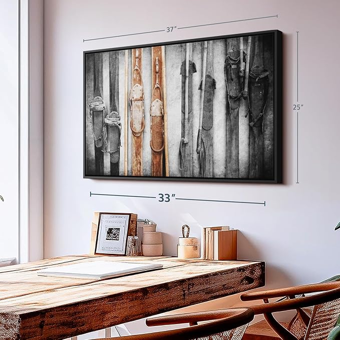 ElephantStock Ski Collection Wall Art - Horizontal Framed Canvas - 1-Piece Bathroom Wall Decor - Photography sports Canvas Print - Brown and Black Decor for Wall - 37" X 25"-Ruum Studio Home