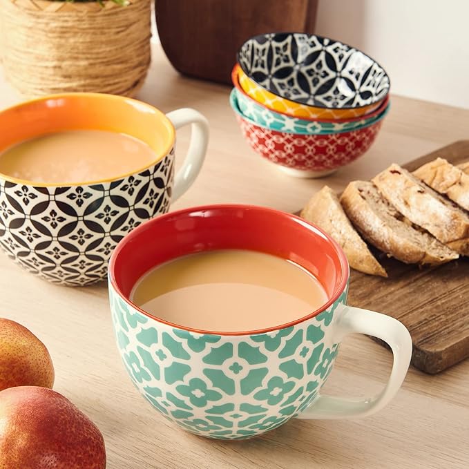 DOWAN Coffee Mugs Set of 4, 24 oz Large Coffee Mugs, Jumbo Soup Mugs With Handles, Ceramic Coffee Cups for Coffee Cereal Latte for Men Women, Housewarming Wedding Gift, Vibrant Colors-Ruum Studio Home