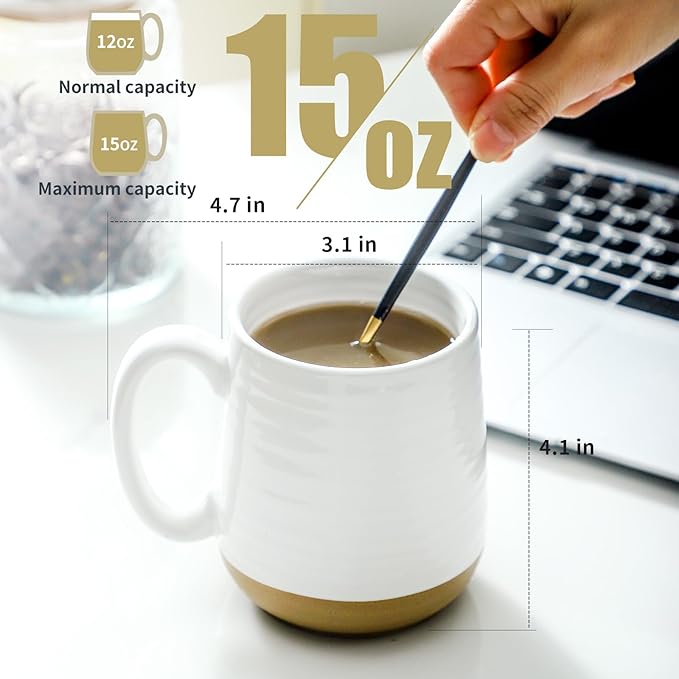 Hasense Coffee Mugs Set of 6, 15 oz Ceramic Coffee Cups with Comfortable Handle, Classic White Mug for Men and Women, Tea Cup Set for Latte, Cappuccino, Milk, Soup, Dishwasher and Microwave Safe-Ruum Studio Home