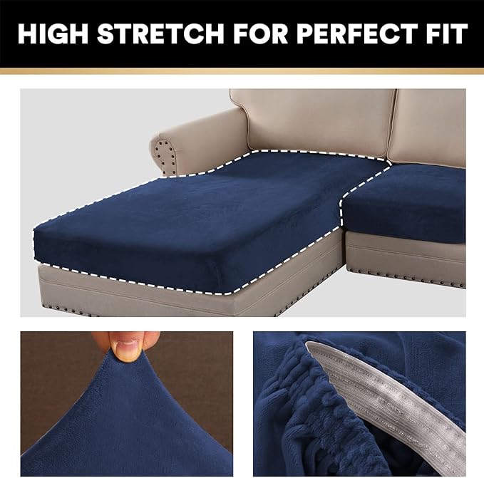 PrinceDeco Sectional Couch Covers 3 Pieces Velvet Sofa Covers L Shape Soft Couch Covers for Sectional Sofa Corner Sofa Cover Couch Cover for Dogs Washable (2 Seater + 1 Chaise,Navy)-Ruum Studio Home