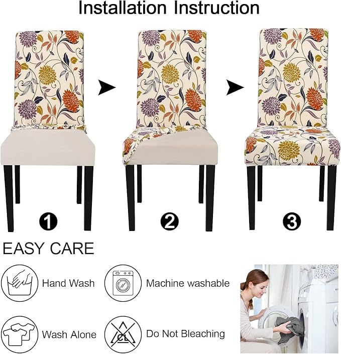 JQinHome Pattern Chair Covers for Dining Room Set of 4, High Stretch Removable Washable Parsons Chair Slipcover for Home Party Hotel Wedding Ceremony (Flower,4PCS)-Ruum Studio Home
