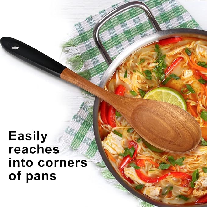 14 Inch Large Wooden Spoons for Cooking Utensils Set Acacia Wood Spatula Slotted Spoon Best Non Toxic Kitchen Utensil Long Mixing Spoon Spatulas Turner Stirring Serving Spoons Kitchen Use Tools-Ruum Studio Home