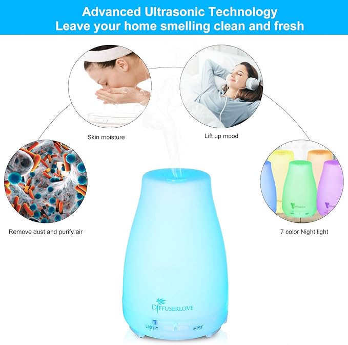 Diffuserlove Diffuser 2 Pack Essential Oil Diffuser 200ML Remote Control Ultrasonic Aromatherapy Diffuser Mist Humidifiers for Bedroom Office Yoga-Ruum Studio Home