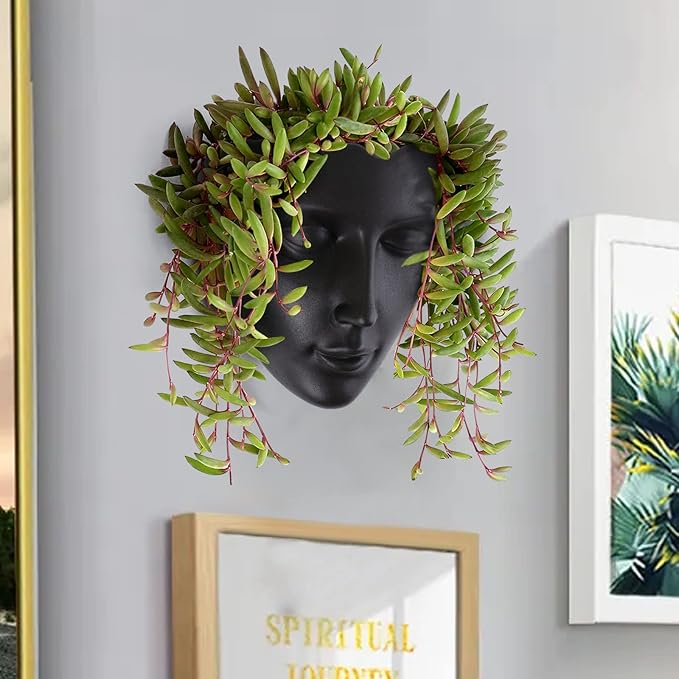 GDYOOSHOW 6.7" Tall Hanging Planter Wall Flower Pot for Garden Balcony Indoor or Outdoor (Black Resin)-Ruum Studio Home