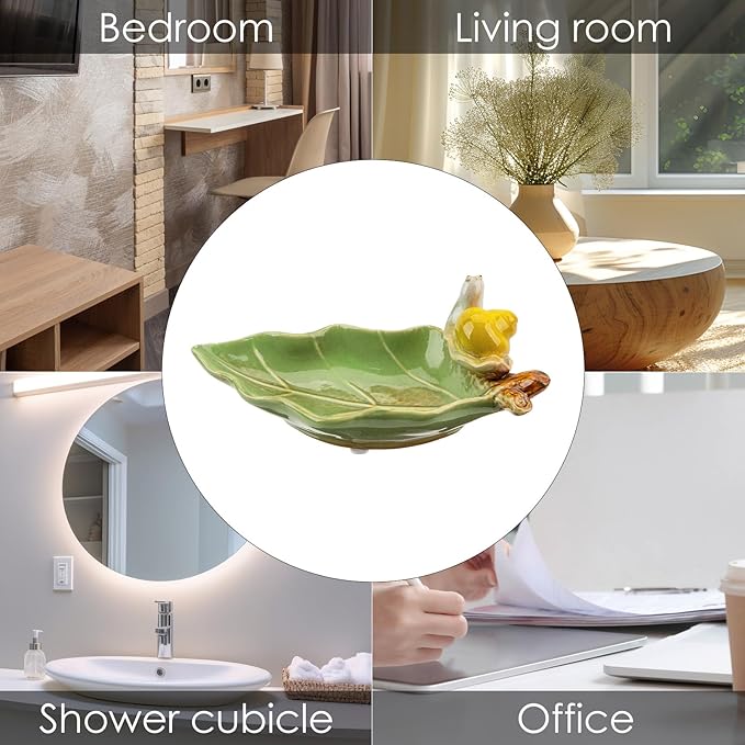 Jewelry Tray Snail Trinket Organizer Ceramic Leaf Tray Decorative Desk Storage Plate for Rings Earrings Necklaces Watch Coins Keys, Snail Soap Dish Holder, Key Bowl, Candy Dish (Green)-Ruum Studio Home