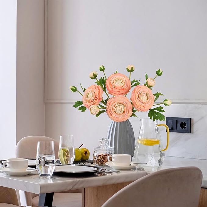 IPOPU 4PCS Real Touch Ranunculus Artificial Flowers Faux Ranunculus Flowers for Vases Real Look Silk Peonies Fake Peony Flowers for Home Indoor Wedding Centerpieces for Table Decorations (Champagne)-Ruum Studio Home