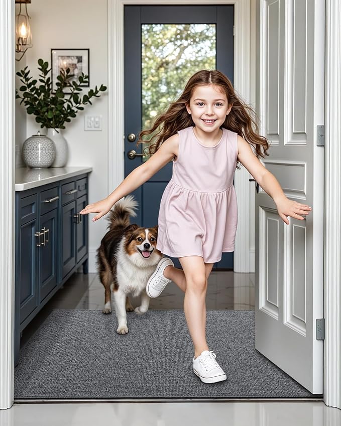 LUMI Indoor Door Mat 36"x56", Ultra Thin Low Profile Non-Slip Doormat for Home Entrance, Absorbent & Stain-Resistant Welcome Mats, Washable Entryway Mat for Front Door, Patio, Porch, Grey-Ruum Studio Home