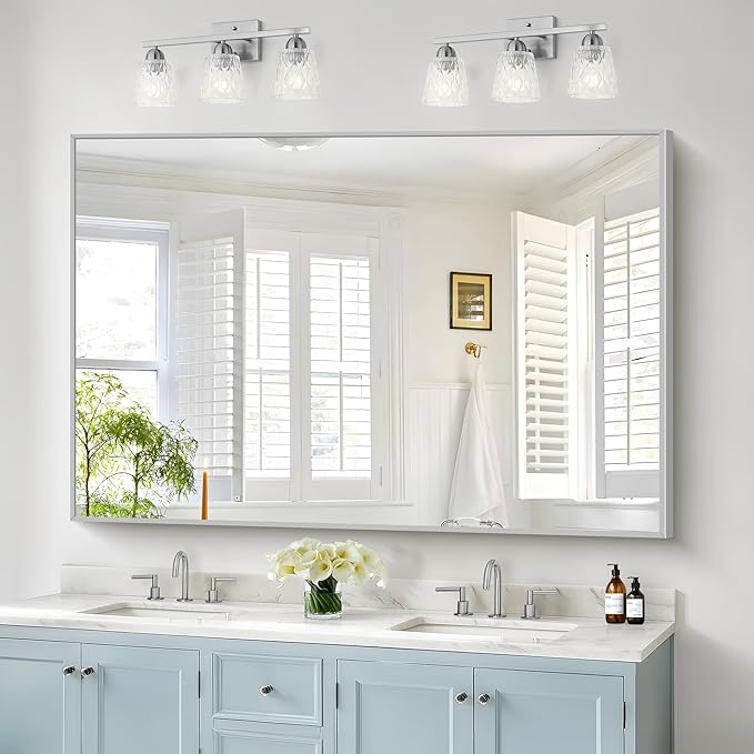 36x60inch Brushed Nickel Bathroom Mirror, Silver Rectangle Mirror with Frame, Large Rectangular Wall Mirrors for Bathroom, Living Roomm, Hair Salon, Big Mirror Hang Horizontal/Vertical-Ruum Studio Home