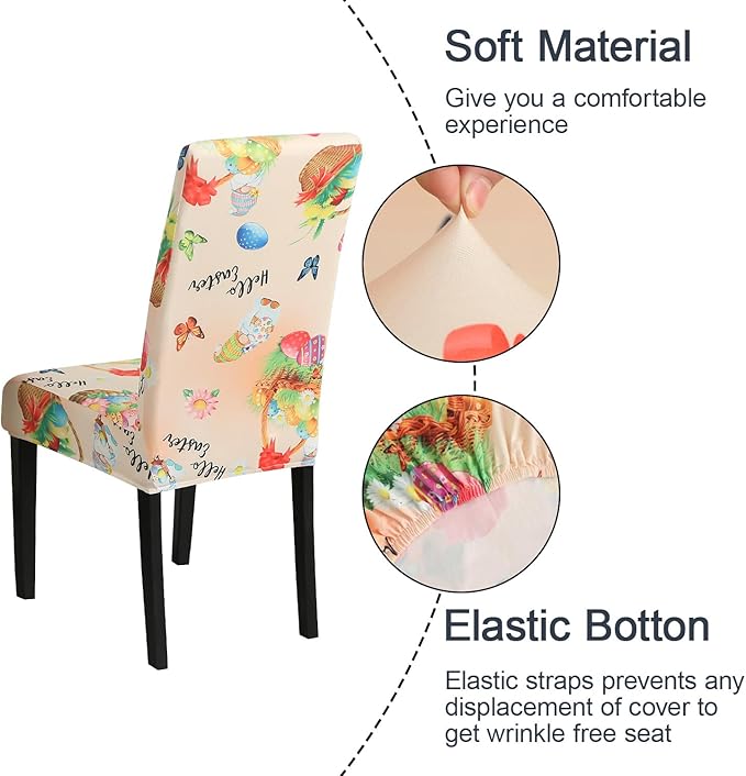 JQinHome Easter Chair Covers Set of 6,High Stretch Removable Washable Chair Seat Protector Cover for Easter Decoration-Easter Theme Decor with Easter Egg Basket-Ruum Studio Home