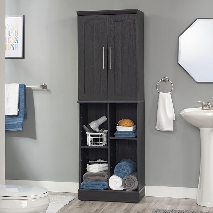 Sauder HomePlus Multi-Room Storage Cabinet with Adjustable Shelves and Door Positioning, Kitchen Laundry Bathroom Pantry Storage Cabinet, in Raven Oak Finish-Ruum Studio Home