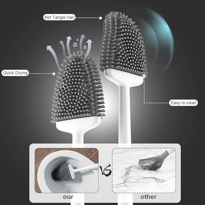 Sellemer Toilet Brush and Holder Set - Flexible Toilet Bowl Brush Head with Silicone Bristles, Compact Size for Storage and Organization, Ventilation Slots Base (1 Pack, White)-Ruum Studio Home