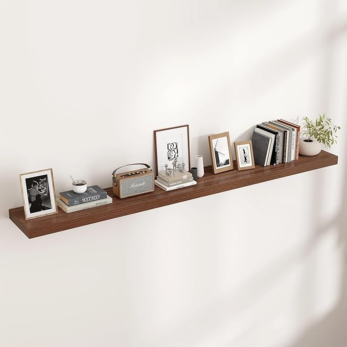 Floating Shelves for Wall, Large Wall Mounted Shelves with Invisible Brackets, Long Wood Floating Shelf for Living Room, Bedroom, Kitchen, (Walnut, 72" W x 9" D x 1.5" H)-Ruum Studio Home