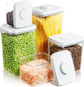 Pop Up Lid Food Storage Containers, Clear Storage Containers for Pantry Airtight Kitchen Containers Storage Set - 5 Pack for Cereal, Flour and Sugar, 3.5Qt, 2.9Qt, 2.1Qt, 1.3Qt, 0.6Qt-Ruum Studio Home