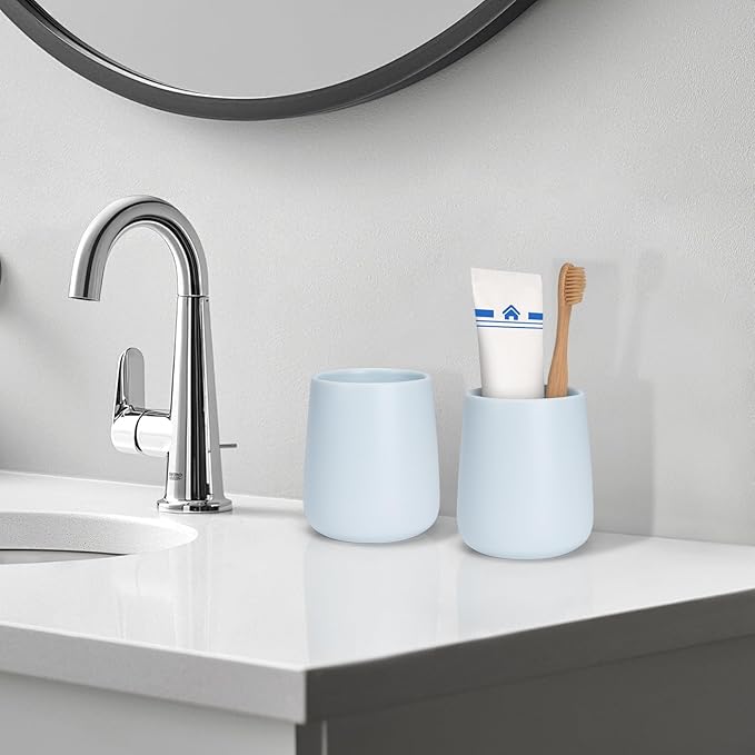 Bathroom Tumbler Cup Ceramic 13.5oz Reusable Toothbrush Cup 400ml,Toothbrush Holder Adequate for Your Bathroom (Blue)-Ruum Studio Home