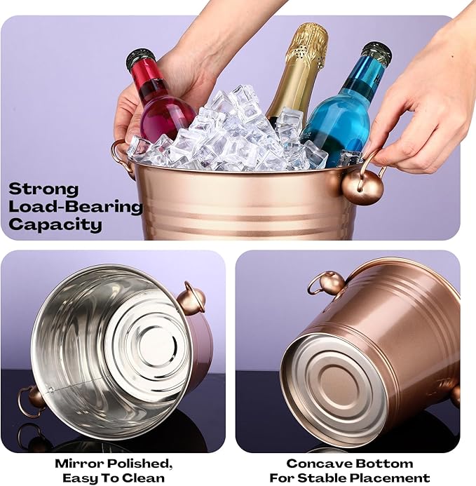 Amyhill 8 Pack Stainless Steel Ice Bucket 5.3 Quart/ 5 Liter with Handle Large Insulated Champagne Buckets Beer Bucket for Cocktail Bar Wine Parties Chilling Wine Champagne Home (Rose Gold)-Ruum Studio Home