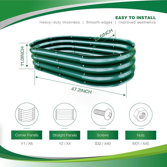 Gardmax Galvanized Raised Garden Bed, Lightweight Planter Boxes Outdoor with Easy Assembly, Large Garden Bed for Vegetables, Fruits, Flower Dark Green 8FT-Ruum Studio Home