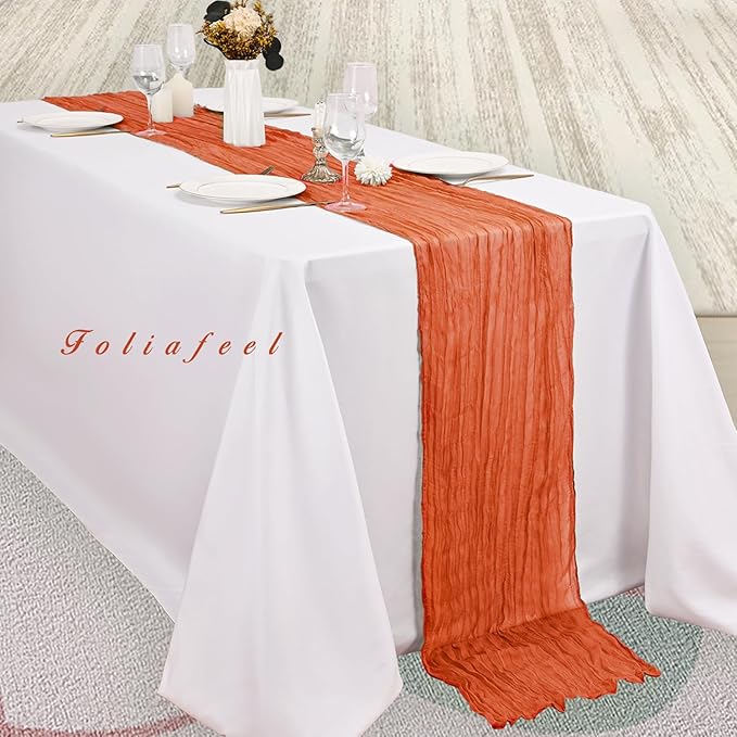 Orange Cheesecloth Table Runner 6 Pack 10FT Boho Fabric Rustic Cheese Cloth Table Runner for Wedding 20 x 120 Inch Long Bridal Shower Baby Shower Gauze Sheer Birthday Party Table Decorations-Ruum Studio Home