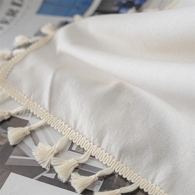 Sutuo Home Boho Curtain with Handmade Tassels, Rod Pocket Window Treatment Vintage Rustic Bohemian French Farmhouse Semi-Blackout Solid Drape for Bedroom, 1 Panel 59" W x 84" L,Cream White-Ruum Studio Home
