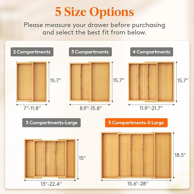 Lifewit Utensil Organizer for Kitchen Drawer, Expandable Cooking Utensil Tray, Bamboo Cutlery Silverware Flatware Holder, Adjustable Spatula Tools Gadget Storage Divider, 28 x18.5 x 2 inches, Natural-Ruum Studio Home