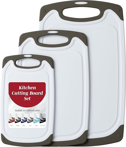 Cutting Boards for Kitchen - BPA-Free Chopping Board - Different Sizes & Non Slip Handles - Reversible, Large Cutting Board Set - Unique Gifts for Cooks Who Have Everything - 3-Pack Gray-Ruum Studio Home