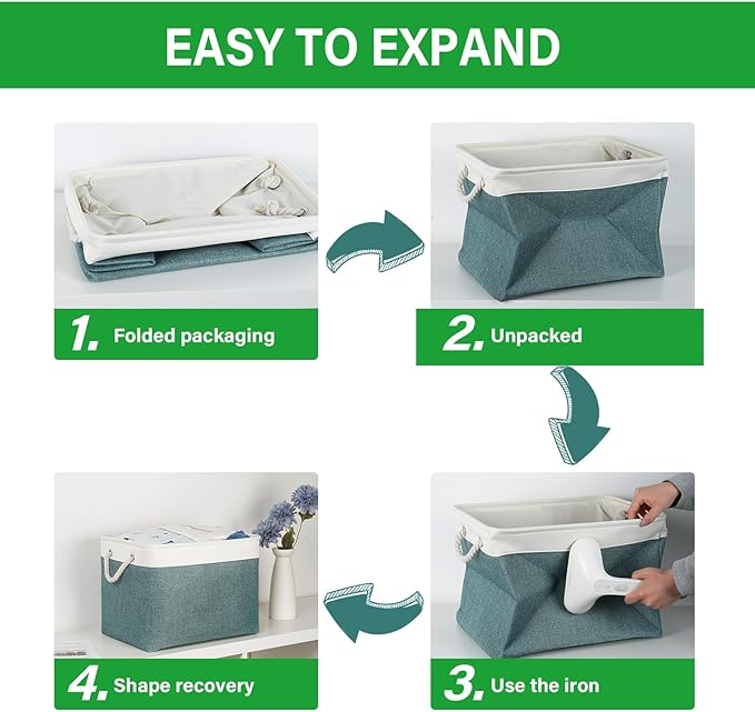 Bidtakay Large Storage Baskets for Shelves 3 Pack Fabric Storage Bins for Organizing Linen Collapsible Organizer for Closet-Deep Green-Ruum Studio Home