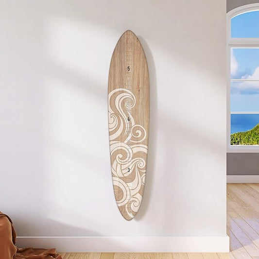 Wooden Surfboard Wall Decor Growth Chart - Surf Board Decor for Kids Room, Wooden Growth Chart for Wall, Surfboard Wall Art, Surfboards for Decoration - White Wave (9.5""x 45"")-Ruum Studio Home