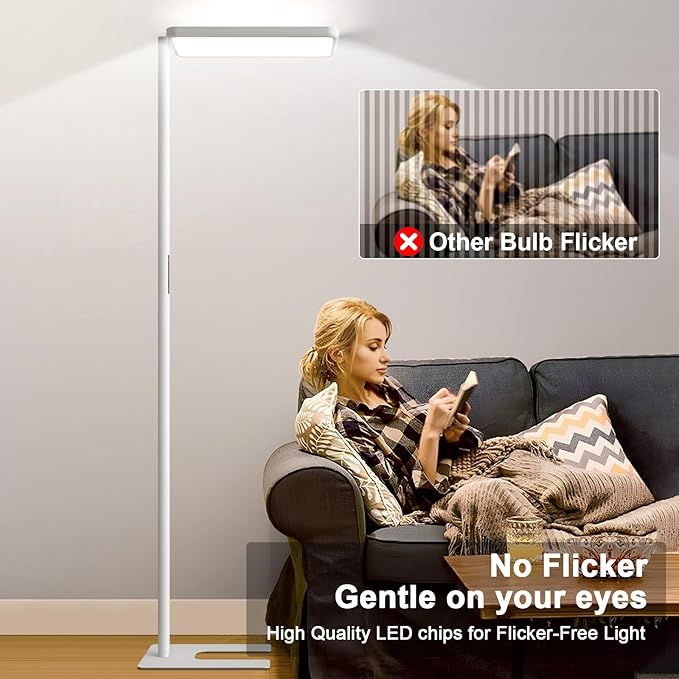 LED Floor Lamp 78ines Tall Floor Lamp 80W White Mordern Office Standing Lights Eye-Care Reading Lamps for Living Room Study Bedroom 4000K Daylight-Ruum Studio Home