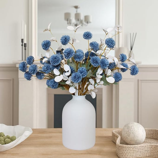 Faux Dusty Blue Flowers, Blue and White Floral Stems for Centerpieces, Fake Mums Artificial Flowers, Flores Azules Artificiales para Decoracion, Long Stems for Vases, DIY Silk Floral Arrangements-Ruum Studio Home