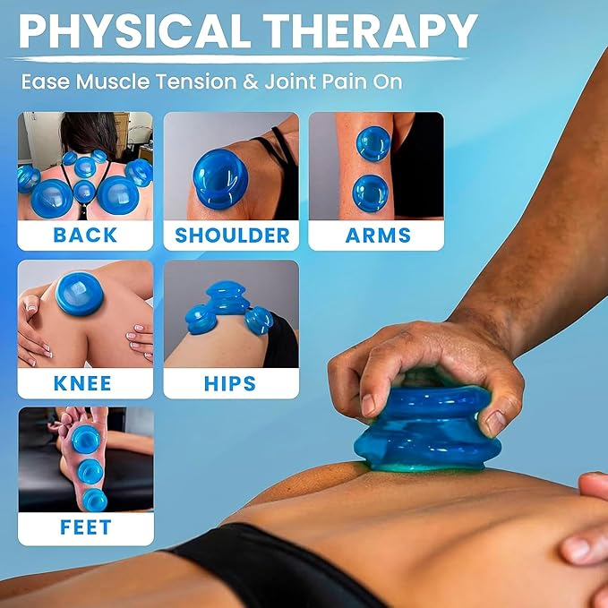 Silicone Cupping Therapy Set Professional Massage Cupping Cups for Cupping Therapy - 8 Cup Kit for Massage, Myofascial Release, Cellulite Reduction - Pack of 2 (Lure Blue)-Ruum Studio Home