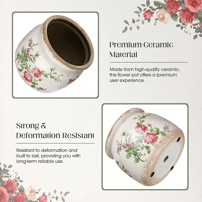 Vintage Planter Large Ceramic Plants Pot Beige Pink French Rose Ice Crack Cottage Scroll Vase Flower Vase Pot Indoor Plants Home Kitchen Decor Farmhouse Antique Decorative Gifts-Ruum Studio Home