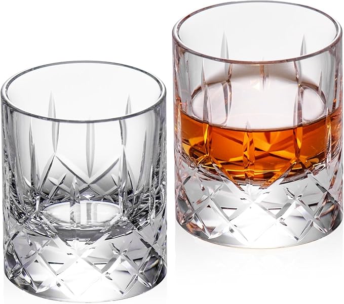 KAMMAK Crystal Whiskey Glasses Set of 2, Handcrafted 2.03oz Old Fashioned Glasses Stemless, Luxury Liquor Glasses, Hand Blown Scotch Cup for Women, Men Barware Gift for Cocktail, Bourbon-Ruum Studio Home