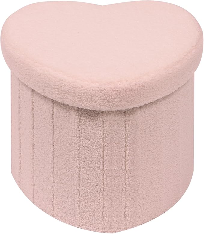 B FSOBEIIALEO Storage Ottoman Cube, Heart Shaped Ottomans with Storage Foot Stool Footrest for Lving Room, Boucle Ottoman Seat for Dorm Room,Faux Teddy Fur, Pink 15"x15"x15"-Ruum Studio Home