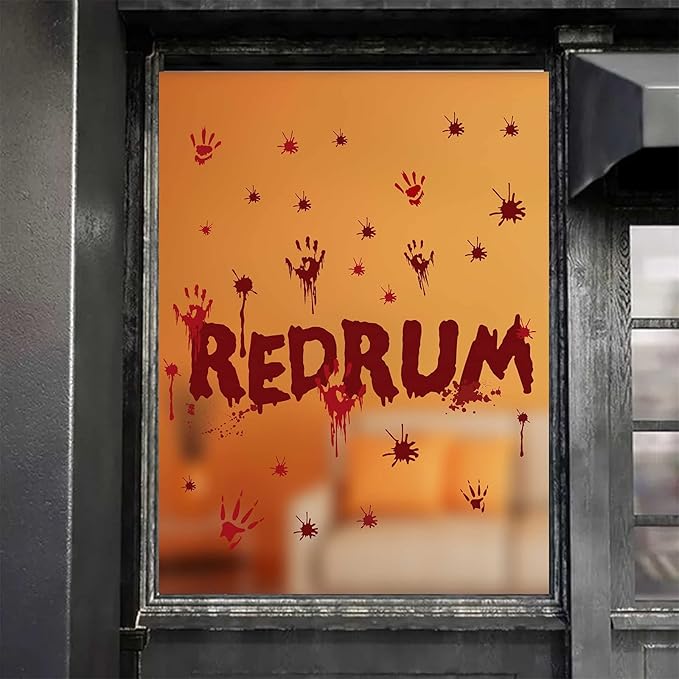Halloween Redrum Murder Wall Decal Horror Ghost Hand Wall Decals Halloween Blood Splatter Decals Removable Peel and Stick Walls Stickers for Haunted House Party Window Decor-Ruum Studio Home