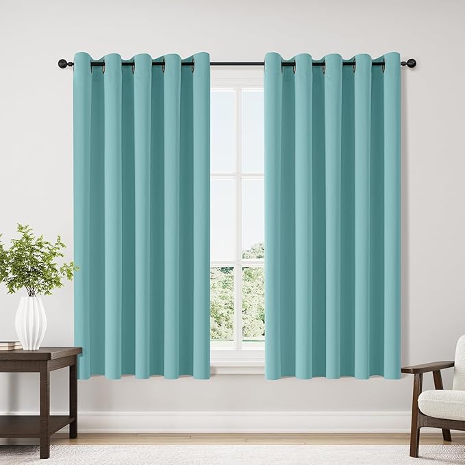 ChrisDowa Blackout Curtains 70 inches Wide for Bedroom - 2 Panels Set Extra Wide Grommet Thermal Insulated Room Darkening Curtains for Living Room (Aqua, 70 x 63 Inch)-Ruum Studio Home