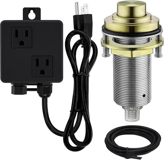 SinkTop Air Switch Kit with Brass Gold Long Button (Full Brass) for Garbage Disposal-Ruum Studio Home