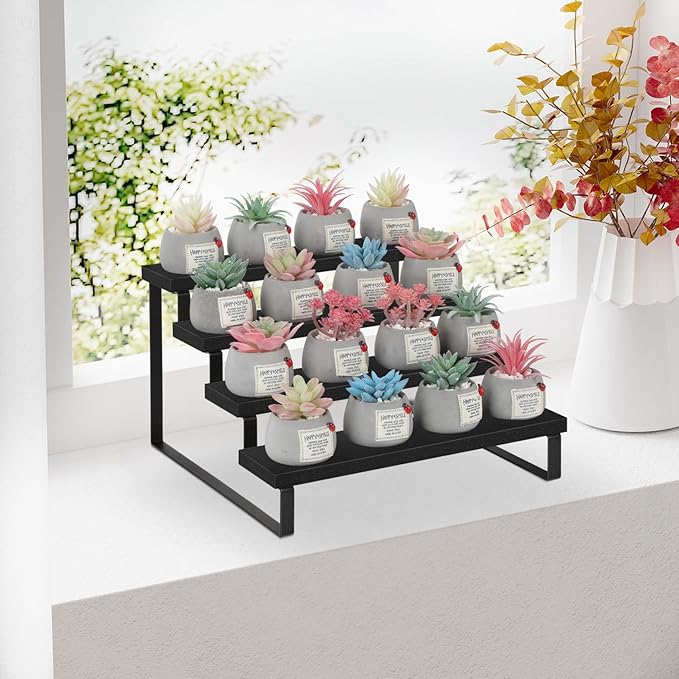 YINMIT Wooden Display Riser Stand, Tiered Perfume and Cologne Organizer Stand, 4 Tier Spice Rack Organizer, Rustic Display Shelf for Candles (4 Tier,Black)-Ruum Studio Home