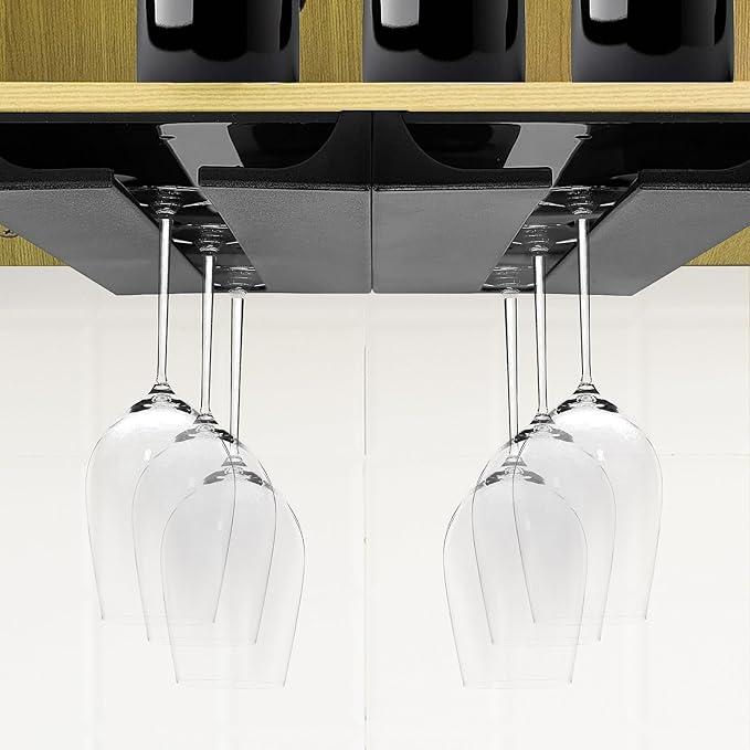2PC Black Wooden Hanging Wine Glass Rack - Wall Mount Stemware Holder 25.3x11x2 cm - Space Saving Bar Organizer for Kitchen, Dining Room Home Decor (2pc)-Ruum Studio Home