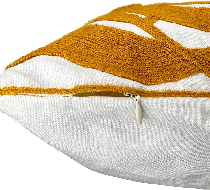 Alysheer Farmhouse Floral Leaves Embroidered Decorative Throw Pillow Cover 18x18 inches, Boho Tufted Flowers Embroidery Pattern Chic Cotton Cushion Case for Couch Bed Sofa Living Room(Mustard Yellow)-Ruum Studio Home